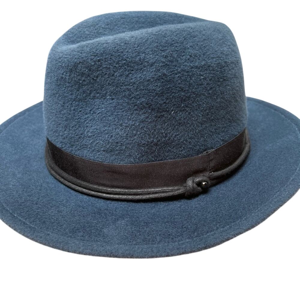 NWT Helen Kaminski Stingray Blue/Black Felt Rollable Fedora